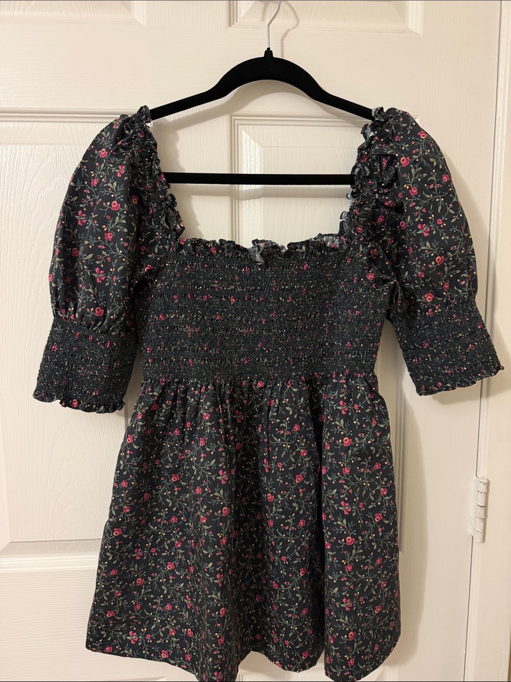 Hill House Lila Florentine Black Smocked Floral Dress